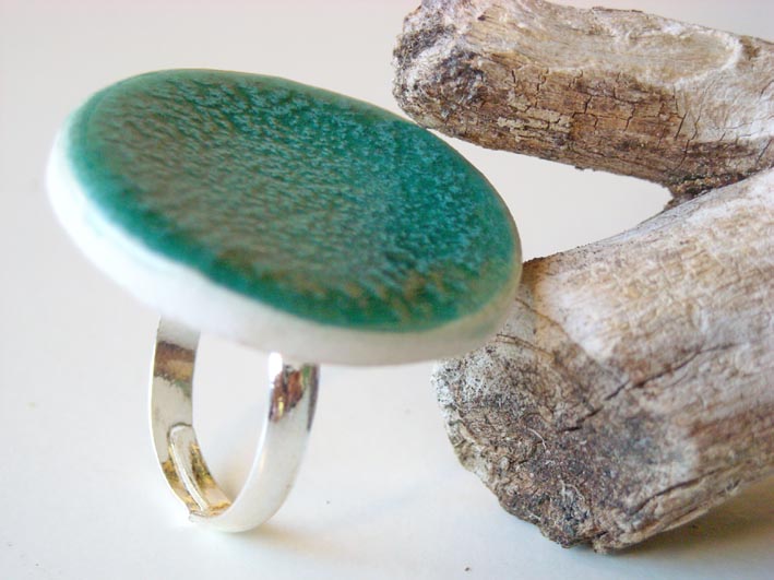 Round Turquoise Ring, fashion jewelry ceramic