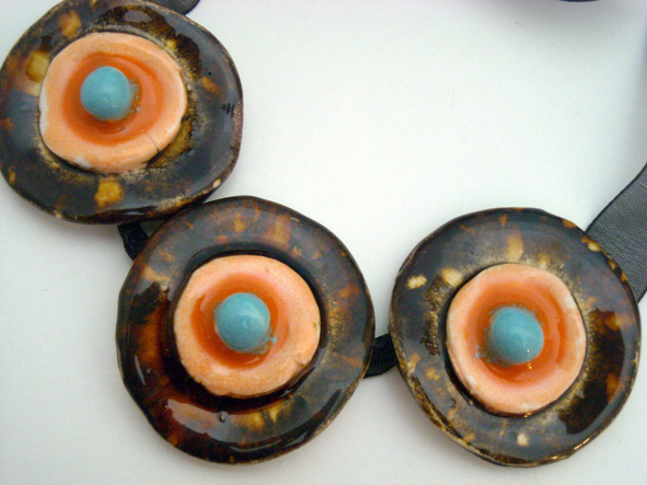 ceramic Necklace honey orange and turquoise