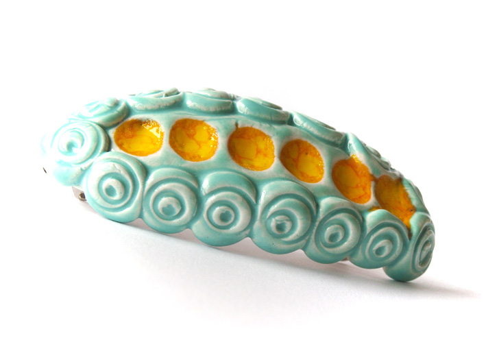 Aqua and yellow barrette, ceramic barrette, clay barrette, hair accessories spring summer collection