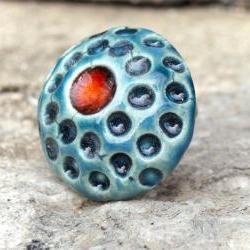 Round red and blue ring, fashion jewelry, ceramic blue ring