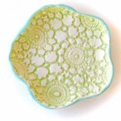 Ceramic bowl, turquoise and green flower bowl, soap dish, candle holder, ring holder, home decor