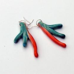 Earrings in shades of orange and turquoise Spring fashion 2012