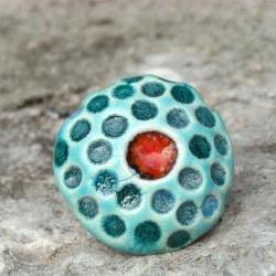 Red and turquoise ring, ceramic red jewelry spring 2012