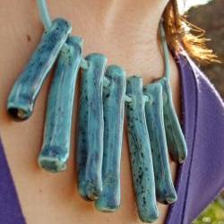 Blue line ceramic necklace