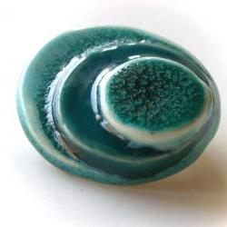 Ceramic brooch turquoise and jade