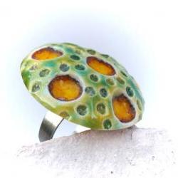 Green and yellow ring, ceramic jewelry, Spring Summer fashion