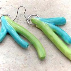 Green and turquoise earrings , Spring jewelry